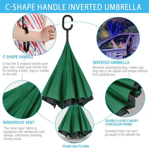 Miniatura 101 de SIEPASA Paraguas invertido invertido de 49/56 pulgadas, doble toldo extra grande, ventilado, resistente al viento, impermeable, paraguas de golf