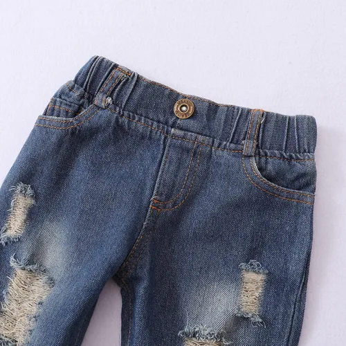Miniatura 5 de XUANHAO Ropa de bebé niña de 12, 18 y 24 meses, trajes para niñas pequeñas, ropa de mezclilla con volantes, pantalones de mezclilla rasgados