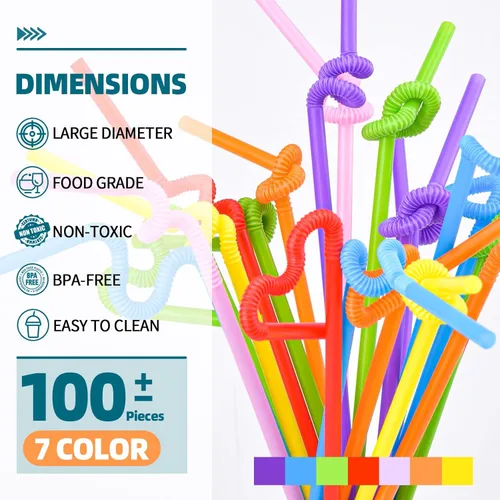 Miniatura 3 de 200 piezas de pajitas plásticas flexibles coloridas [envueltas individualmente], pajitas desechables y doblables coloridas para fiestas, pajitas 200