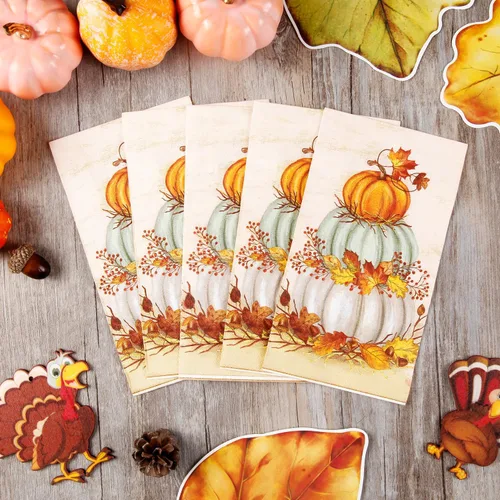 Miniatura 2 de Quera - 100 servilletas de papel para invitados de Acción de Gracias, calabazas, servilletas de papel desechables de otoño, toallas de mano de papel