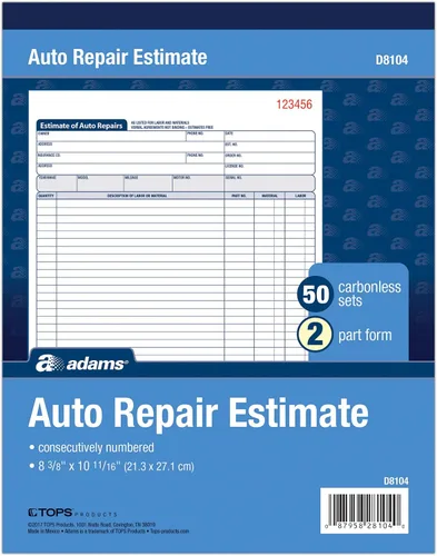 Miniatura 2 de Adams Libro de estimaciones de reparación de automóviles, 2 partes, sin carbono, blanco/canario, 8-3/8 x 10-11/16 pulgadas, 50 juegos por libro