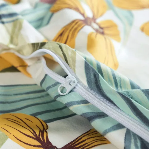 Miniatura 4 de SUSYBAO - Funda de edredón floral tropical tamaño King, 100% algodón egipcio, diseño floral amarillo, juego de 3 piezas, 1 funda de edredón