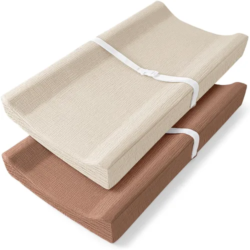 Miniatura 11 de Bearmoss Funda para cambiador de bebé, muselina [100% algodón], fundas de mesa de pañales, 32 x 16 pulgadas, suaves y transpirables