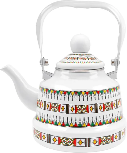 1.1L Hervidor de té estilo árabe vintage, hervidor de té esmaltado con asa, tetera esmaltada para estufa, hervidor de agua caliente para decoración