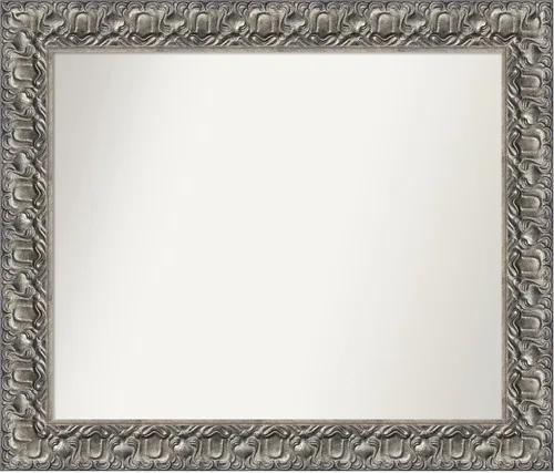 Miniatura 45 de Amanti Art Espejo de baño plateado para sobre fregadero, 26 x 26 pulgadas, espejo cuadrado de níquel pulido, marco de madera tradicional mediano, se