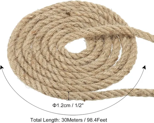 Miniatura 2 de PATIKIL Cuerda de yute de 1/2 pulgada y 98.4 pies, cuerda de manila natural de 4 hebras trenzada, cuerda gruesa y pesada para tira y afloja