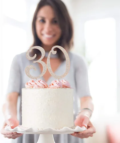 Miniatura 7 de Decoración de 30 tartas – Metal de oro rosa de alta calidad – Decoración de diamantes de imitación brillantes para fiesta de cumpleaños número 30