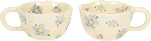 Koythin 2 Piezas de Tazas de Café de Cerámica, Taza Creativa Linda con Flores para Oficina y Hogar, Taza Estética de 8.5 oz/250 ml para Café con 2