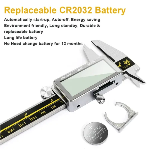 Miniatura 3 de Calibre digital, herramienta de medición Vernier de 0 a 6 pulgadas, micrómetro electrónico con pantalla LCD grande, calibrador métrico de metal