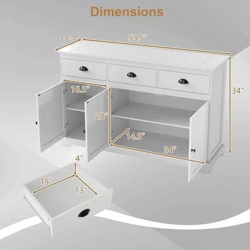 Miniatura 3 de Giantex Aparador buffet para servidor de almacenamiento, mesa de consola para el hogar, cocina, comedor, muebles de entrada con 2 armarios y 3