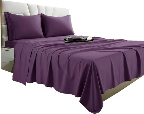 Miniatura 27 de Vacco Juego de sábanas tamaño Queen, sábanas y fundas de almohada de 4 piezas para hotel de lujo de la serie 1800, sábanas ultrasuaves