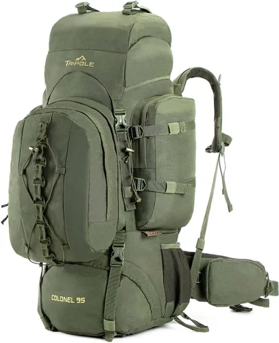 Miniatura 8 de Tripole Colonel - Mochila de 95 litros + Mochila de día desmontable, Verde militar, Mochila