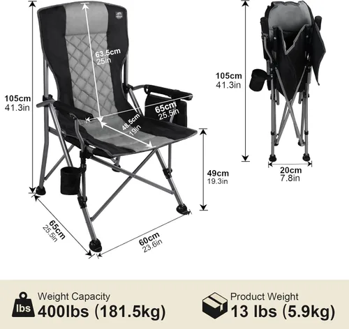 Miniatura 3 de Silla de camping plegable acolchada con reposabrazos duro, soporte para tazas, resistente para adultos, respaldo acolchado, silla de campamento