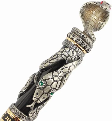 Miniatura 6 de Gullor Pluma Estilográfica Negro y Plata Antigua Serpiente Patrón 3D (plata y negro)