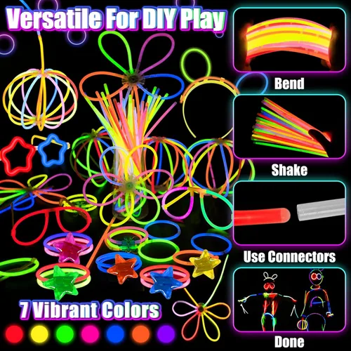 Miniatura 3 de TURNMEON Paquete de 125 Suministros de Fiesta que Brillan en la Oscuridad, Recuerdos de Fiesta Luminosos con 100 Barras Luminosas y 25 Gafas LED