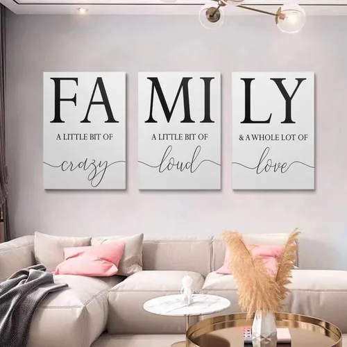 GUBIYU Decoración de pared familiar para el hogar, juego de 3 impresiones inspiradoras en lienzo enmarcadas en blanco y negro, pinturas artísticas