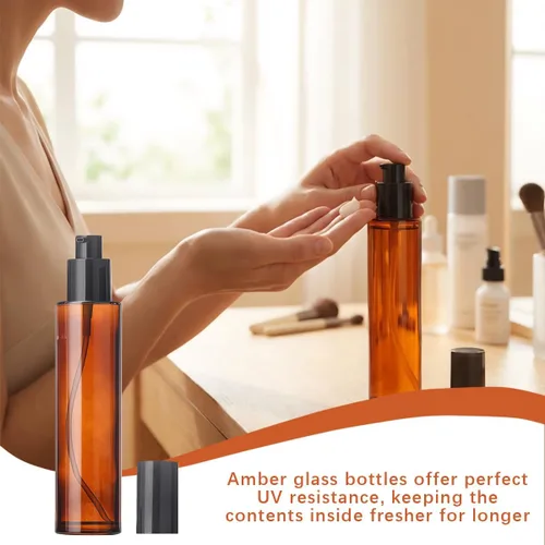 Miniatura 4 de 3 botellas de bomba de vidrio ámbar de 2.0 fl oz y 2 onzas – crema de viaje, loción, mini dispensador de jabón, botella cosmética, recipiente