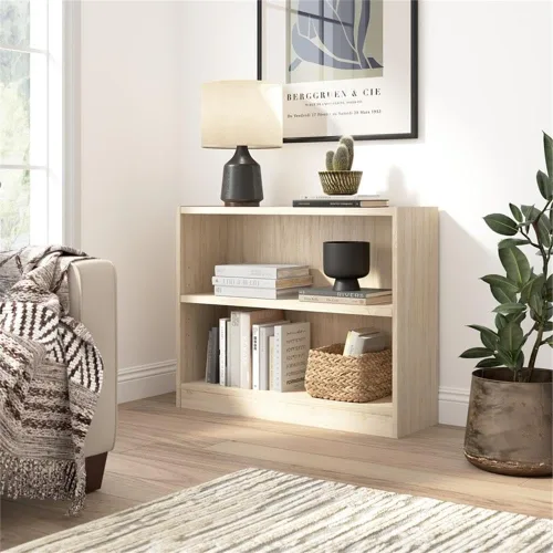 Miniatura 2 de Pemberly Row Librería pequeña de 2 estantes en olmo natural, madera de ingeniería Blanco puro