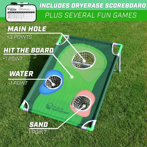 Miniatura 3 de GoSports BattleChip Backyard Golf Cornhole Games – Includes Targets, Chipping Mats, Foam Golf Balls, Scorecard and Carry Case