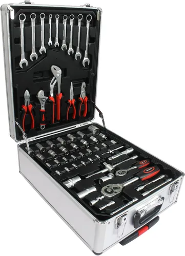 Miniatura 7 de 899 piezas juego de caja de herramientas con ruedas y cerradura, juego de maletín con ruedas, 4 capas de juegos de herramientas, 90 piezas de kits