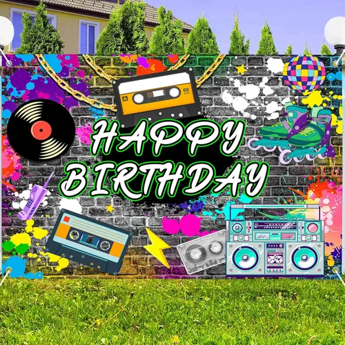 Miniatura 7 de Fondo de hip hop de 10 x 8 pies, retro de los años 80 y 90, accesorios para fotos de cumpleaños de los años 80 y 90, decoración de fondo de pared