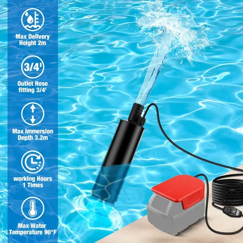 Miniatura 5 de Bomba de sumidero de agua inalámbrica para batería Milwaukee 18V M18, bomba de transferencia de agua portátil de 120 W 12 V, bomba eléctrica