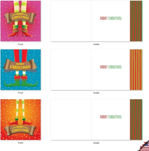 Miniatura 4 de The Best Card Company - 10 tarjetas navideñas de Santa con sobres - Juego surtido en caja, tarjetas navideñas para niños (4 x 5.12 pulgadas) - Pies
