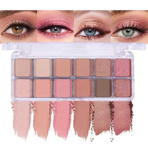 Miniatura 13 de SUAKE Paleta de sombras de ojos rosa nude, mate y brillante, alta pigmentación, 12 colores marrón y morado para maquillaje de ojos, paleta de 01#