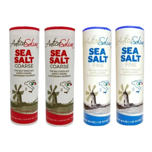 Combo de sal marina fina y gruesa | Antica Salina de Trapani, Sicilia | Todo natural, gourmet, sin blanquear, Kosher | 26.5 oz (750 g) | Paquete de 4