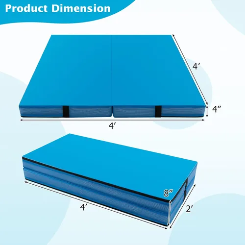 Miniatura 8 de Giantex Colchoneta de gimnasia plegable de 4 x 4 pies con asas de transporte, tapete bio-plegable para niños y animadoras