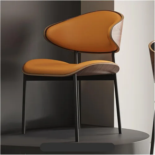 sillas de comedor modernas de piel sintética, con respaldo alto, tapizada, para habitación, cocina, patas de metal y cocina moderna curvada (naranja)