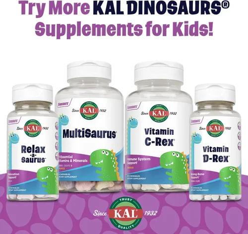 Miniatura 5 de KAL MultiSaurus - Multivitaminas masticables para niños, 11 vitaminas y minerales esenciales para niños, bayas, uva, naranja, sin gluten y fructosa