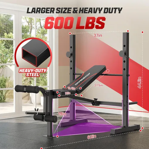 Miniatura 4 de OPPSDECOR Juego de banco de pesas, banco ajustable multifunción para press de banca con rack para sentadillas, extensión de piernas y curl