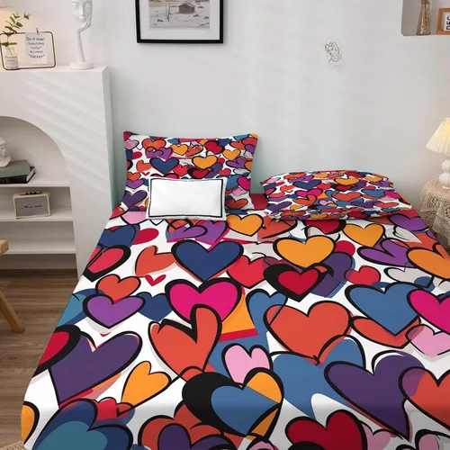 Miniatura 3 de Juego de sábanas de tamaño individual con diseño de corazón, sábanas de microfibra suave y bolsillo profundo, sábanas y fundas de almohada