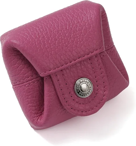 Miniatura 30 de Cockatoo Monedero de cuero genuino para cambio, mini billetera con bolsillo a presión para hombres y mujeres, Rojo (Aurora Red), Casual