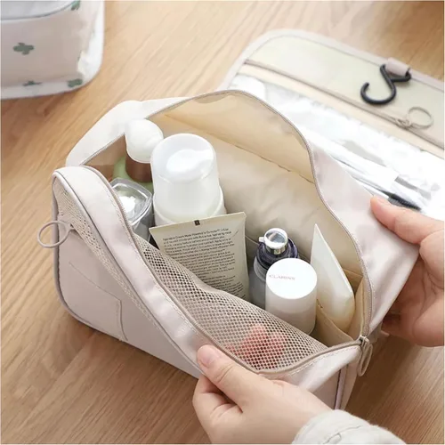 Miniatura 9 de Neceser de viaje – Pequeño organizador colgante de baño y cosméticos para hombres y mujeres – Bolsa de viaje para artículos de tocador, Beige