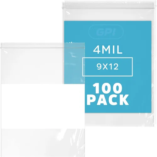 Miniatura 23 de GPI - 3" x 4" - Caja a granel de 1000, bolsas de plástico transparente con cierre de cremallera de 4 mil de grosor, resistentes, con bloque blanco