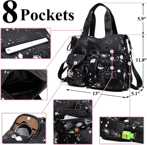 Miniatura 4 de Bolso de mano ligero, floral, con asa superior con múltiples bolsillos de nailon para el trabajo, resistente al agua, bolsa para viajes, de hombro