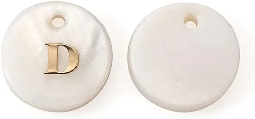 Miniatura 7 de Beadthoven - 104 dijes de letras del alfabeto de perlas de agua dulce naturales, redondos, dorados, redondos, del alfabeto A-Z, para bricolaje
