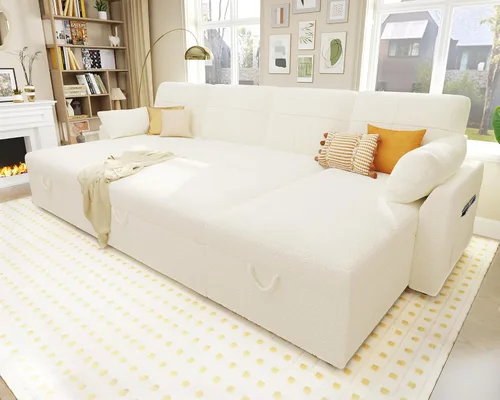 Miniatura 13 de VanAcc - Sofá cama con sofá cama extraíble de 2 en 1 con sofá cama extraíble con chaise de almacenamiento para sala de estar, cómodo sofá cama, Beige