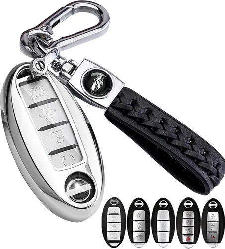 Miniatura 7 de para llavero de Nissan, funda de poliuretano termoplástico suave con protección de 360 grados, con llavero de cuero para Nissan Altima Maxima Murano