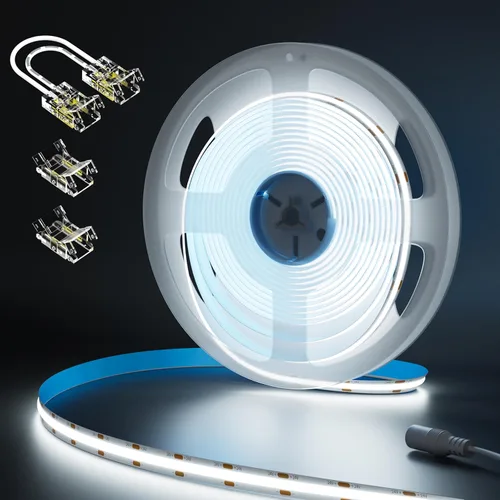 MIWISE COB - Tira de luz LED blanca de 24 V, tira de luces LED de 6000 K, tira LED flexible súper brillante de 32.8 pies, cortable de alta densidad