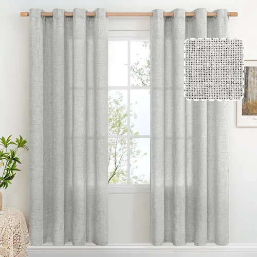 Miniatura 46 de BGment Cortinas de Lino Beige de 63 Pulgadas de Largo 2 Paneles - Tratamientos para Ventanas con Textura de Arpillera Filtrantes de Luz Cortinas
