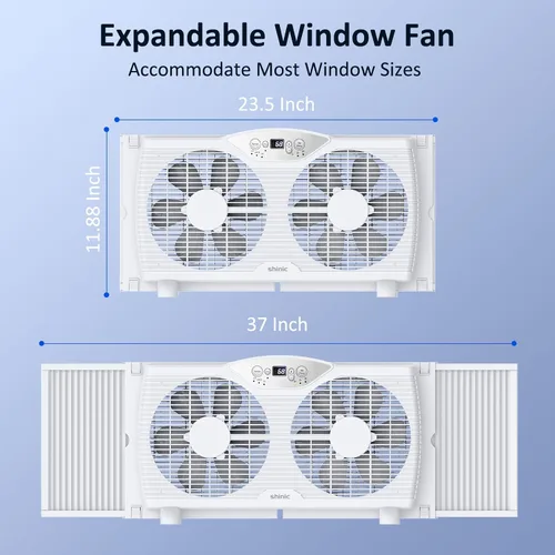 Miniatura 2 de shinic Ventilador de ventana doble, flujo de aire reversible de aspas de 9 pulgadas, control de termostato, 3 velocidades, 3 funciones, ancho