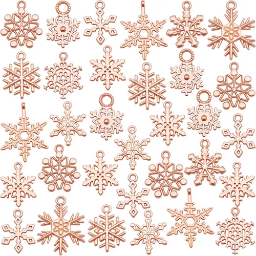 Julie Wang 100 Grams Snowflake Charms for Christmas New Year Jewelry Making Necklace Earring Bracelet Keychain Pendant Craft DIY Finding Oro Rosa