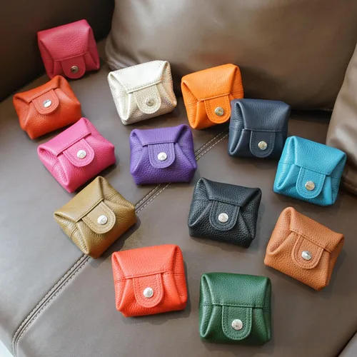 Miniatura 7 de Cockatoo Monedero de cuero genuino para cambio, mini billetera con bolsillo a presión para hombres y mujeres, Rojo (Aurora Red), Casual