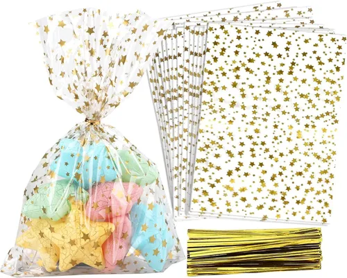 Miniatura 42 de 100 bolsas de regalo de celofán con estampado de estrellas, de 6 x 10 pulgadas, bolsas de regalo de celofán, bolsas de regalo de fiesta, bolsas