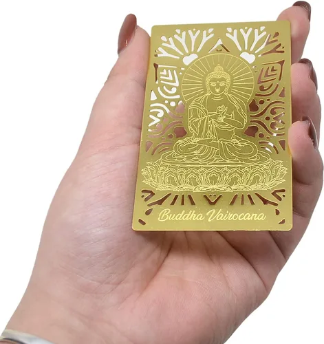 Miniatura 2 de Feng Shui I Ching Safe Buda Estatua Vairocana Buda Tarjeta de Oro, Oro