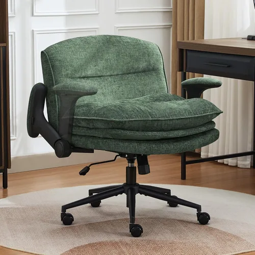 Miniatura 9 de Silla cruzada con brazos abatibles, silla ancha con patas cruzadas con cojín de 3 capas, silla ergonómica de escritorio de oficina con ruedas, silla