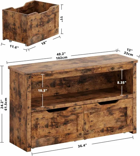 Miniatura 3 de IRONCK Organizador de almacenamiento de juguetes con cajones, caja de juguetes de piso con ruedas y estante, baúl de almacenamiento para guardería